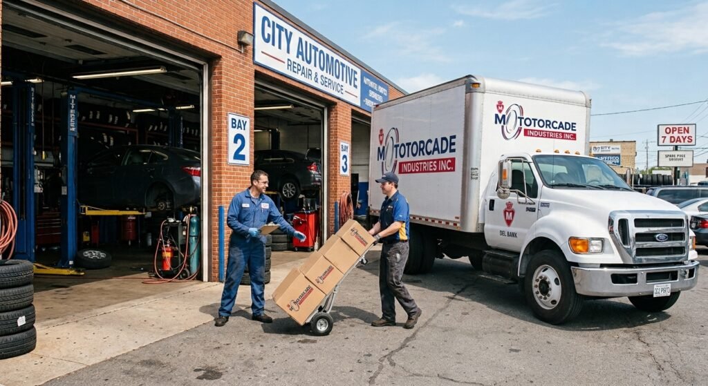 Delivery truck at customer repair shop